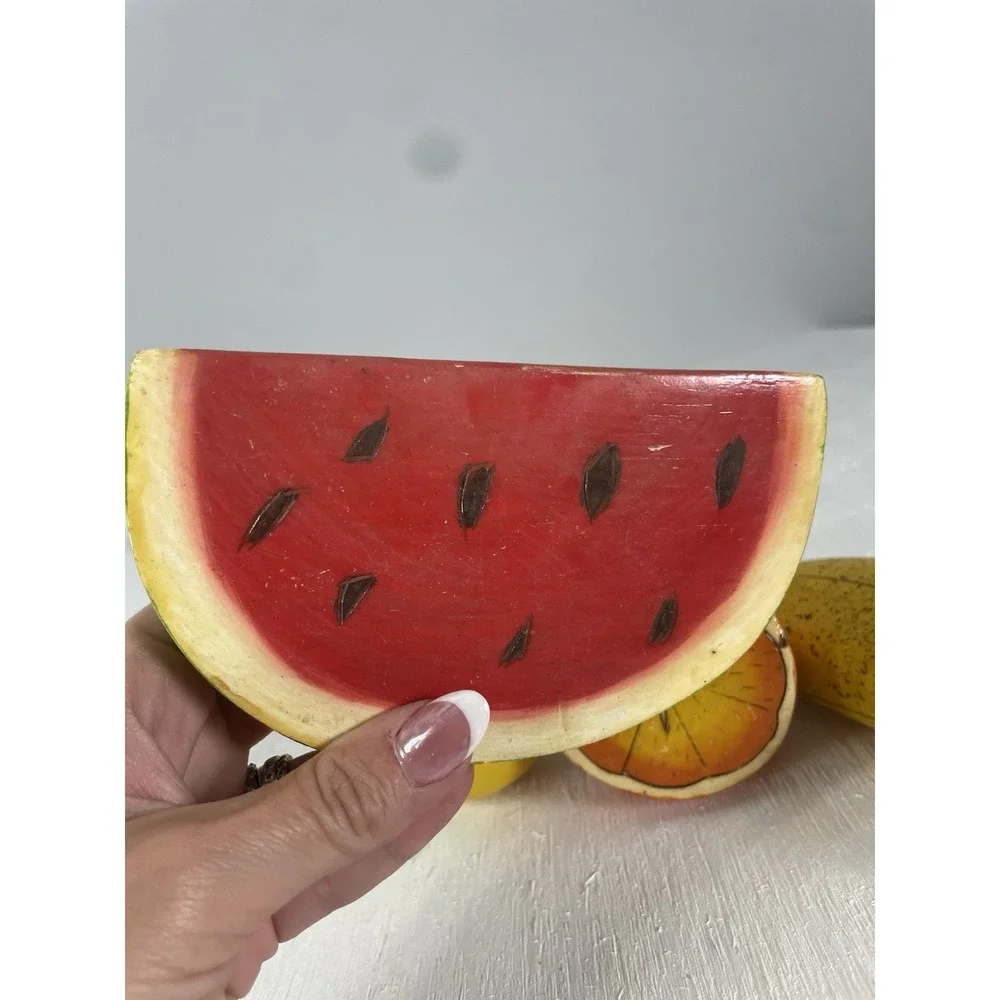 Wooden Fruit Banana Watermelon Orange Lemon‎ Art Deco MCM Painted Decorative